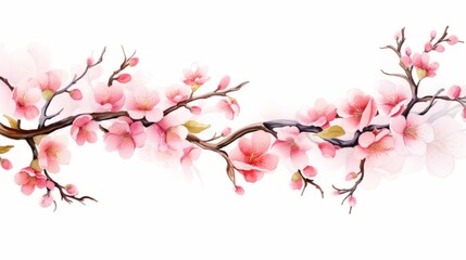 Frame of Sakura Cherry Blossoms Spring flower of Japan white background