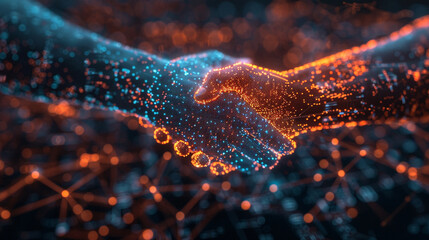 A conceptual image of a digital handshake, symbolizing successful global partnerships and networking agreements.  - Powered by Adobe
