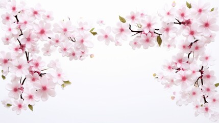 Frame of Sakura Cherry Blossoms Spring flower of Japan white background