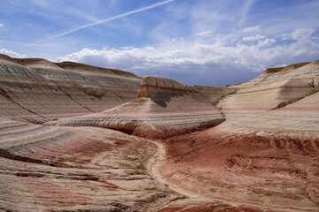 Beautiful multicolored rock formations of Kyzylkup Tract. Kazakhstan, Mangystau Region.