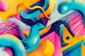 Obraz premium Vibrant retro-inspired colorful abstract pop design with eye-catching typography.