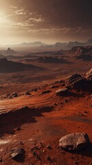 Mars landscape depicted in a mesmerizing science fiction render, exploring the mysteries of the red planet.