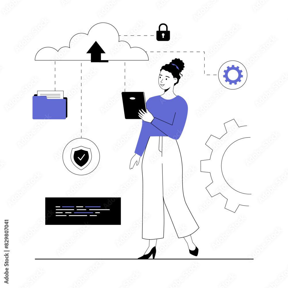 Poster saas concept, software as a service. cloud computing and storage, online subscription to programs. v