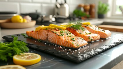 salmon steak with lemon