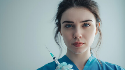 Beautiful nurse or anesthetist with syringe in hand for Botox injection