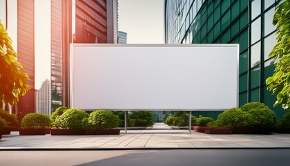 Obraz premium Blank white horizontal billboard in the street. Mockup advertising board, digital display with urban background