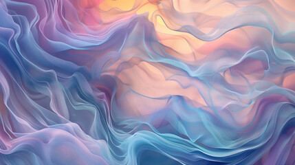 Obraz premium Soft gradients of pastel hues morphing into abstract shapes against a dark, chaotic canvas.