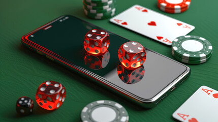 3D Illustration with Dice, Cards, and Roulette