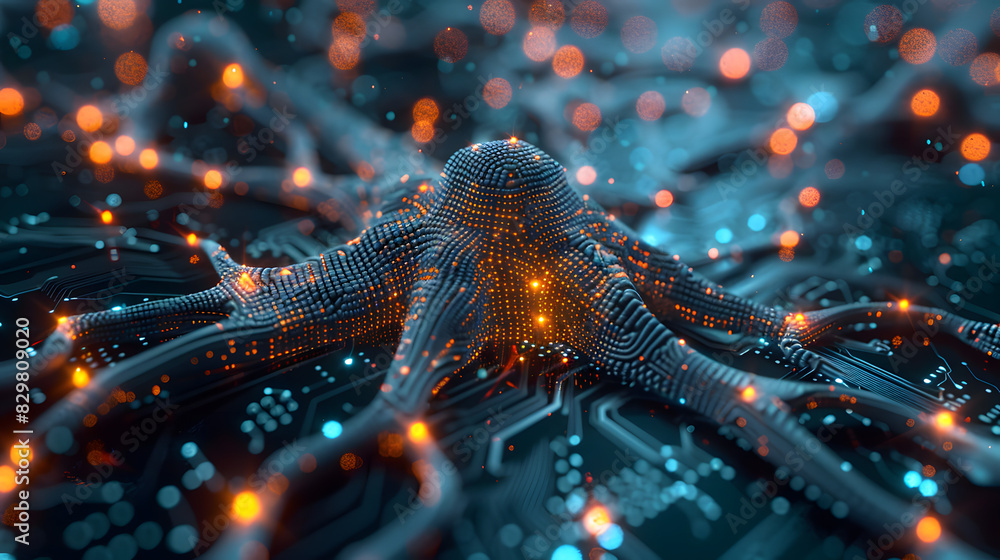 Poster neuronal network concept with chip and circuits