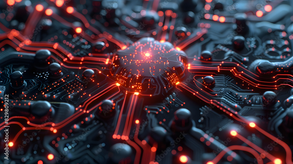 Poster neuronal network concept with chip and circuits