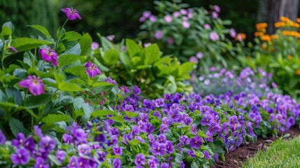 Obraz premium Violet blooms in yearly garden display