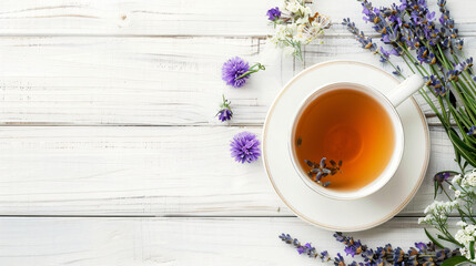 Fresh delicious tea with lavender and beautiful flower