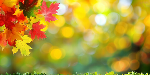Vibrant Autumn Leaves with Colorful Bokeh Background – Perfect for Seasonal Themes, Nature Photography, and Decorative Art