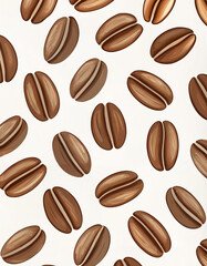 Brown roasted coffee beans scattered across a surface in a close-up view