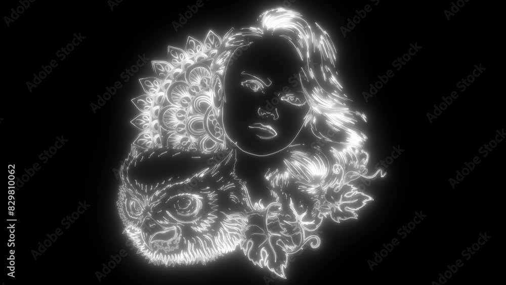 Sticker woman in white line on black background