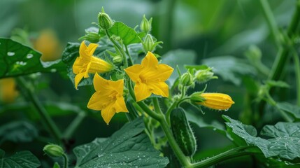 Trumpet shaped and small flowers of a yellow cucumber