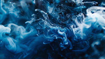Fototapeta premium Abstract Swirling Smoke and Ink Clouds in Blue Water Close-Up