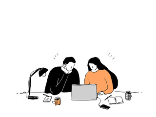 ノートパソコンを見る性と女性