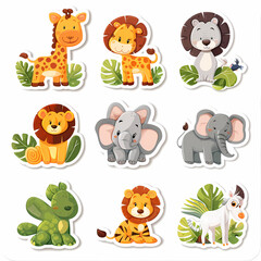 Fototapeta premium a Set Cute African animals on a White Canvas Sticker,vector image