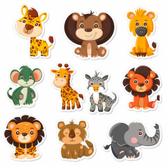 Fototapeta premium a Set Cute African animals on a White Canvas Sticker,vector image