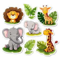 Naklejka premium a Set Cute African animals on a White Canvas Sticker,vector image