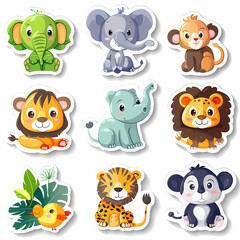 Obraz premium a Set Cute African animals on a White Canvas Sticker,vector image
