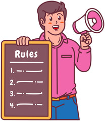 A Man Holding a Rule Board