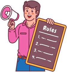 A Man Holding a Rule Board