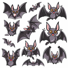 a Set Cute Bat on a White Canvas Sticker,vector image