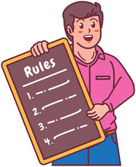 A Man Holding a Rule Board