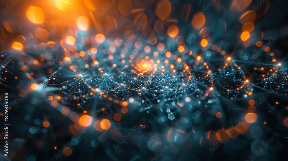 Poster a digitally created visualization of a molecular lattice, depicting atoms and bonds in a symmetrical