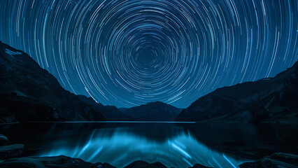 Fototapeta premium Star Trails Over a Tranquil Mountain Lake Under a Night Sky