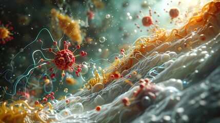 A digital rendering of a toxic molecule penetrating a cell membrane, with molecular biology annotations and labels explaining the mechanism of toxicity.
