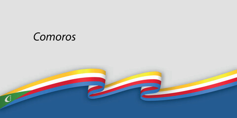 3d ribbon with national flag Comoros isolated on white background