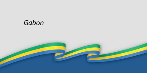 3d ribbon with national flag Gabon isolated on white background