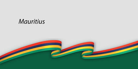 3d ribbon with national flag Mauritius isolated on white background