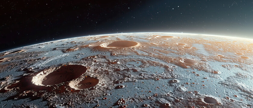 Modern clear, simple and detailed space background, wallpaper, backdrop, texture, surface of planet Pluto, isolated on background. LIDAR type model, elevation terrain scan, topography map, 3D