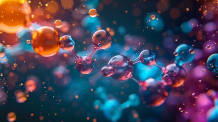An artistic representation of a chemical reaction, with colorful molecules and catalysts interacting dynamically, set against a dark background to emphasize the process.