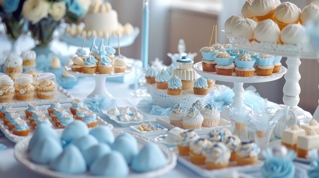 Table adorned for the baptism celebration abundant treats and dessert