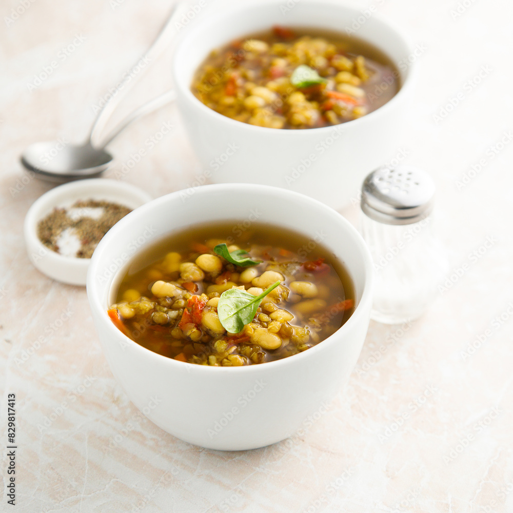 Sticker healthy lentil soup with basil