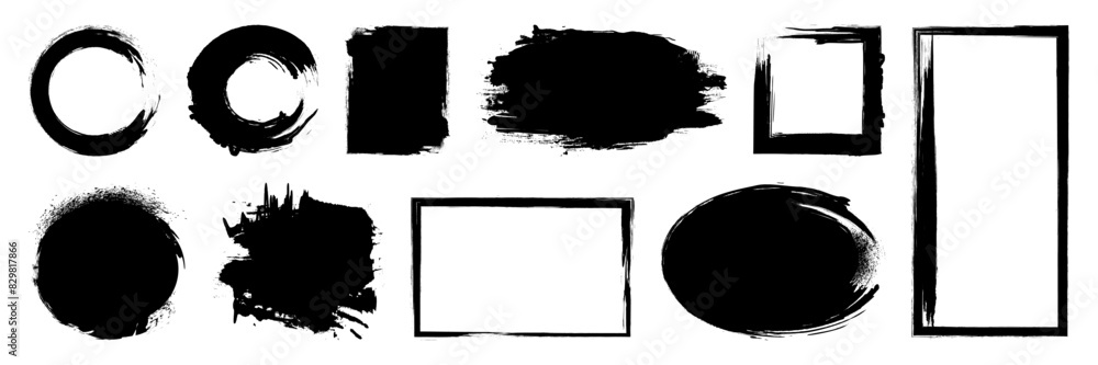 Poster set of grunge ink brush frames with splatters texture. texting boxes. vector template collection iso
