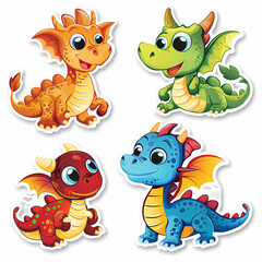 Fototapeta premium a Set Cute dragon on a White Canvas Sticker,vector image