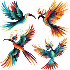 Fototapeta premium a Set Cute Superb Bird of Paradise on a White Canvas Sticker,vector image