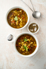 Healthy lentil soup with basil