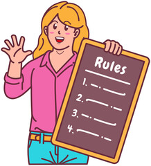 A Woman Holding a Rule Board