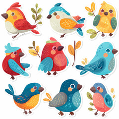 Fototapeta premium a Set Cute Bird on a White Canvas Sticker,vector image