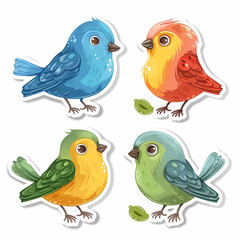 Fototapeta premium a Set Cute Bird on a White Canvas Sticker,vector image