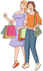 Character set of stylish people walking holding shopping bag
