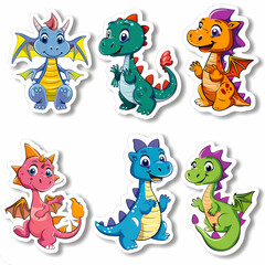 Naklejka premium a Set Cute dragon on a White Canvas Sticker,vector image