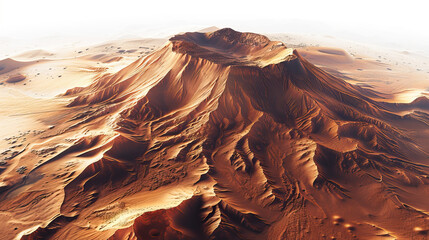 Modern clear, simple space background, wallpaper, backdrop, texture, Olympus Mons mountain and surface of planet Mars, isolated on background. LIDAR model, elevation terrain scan, topography map, 3D 